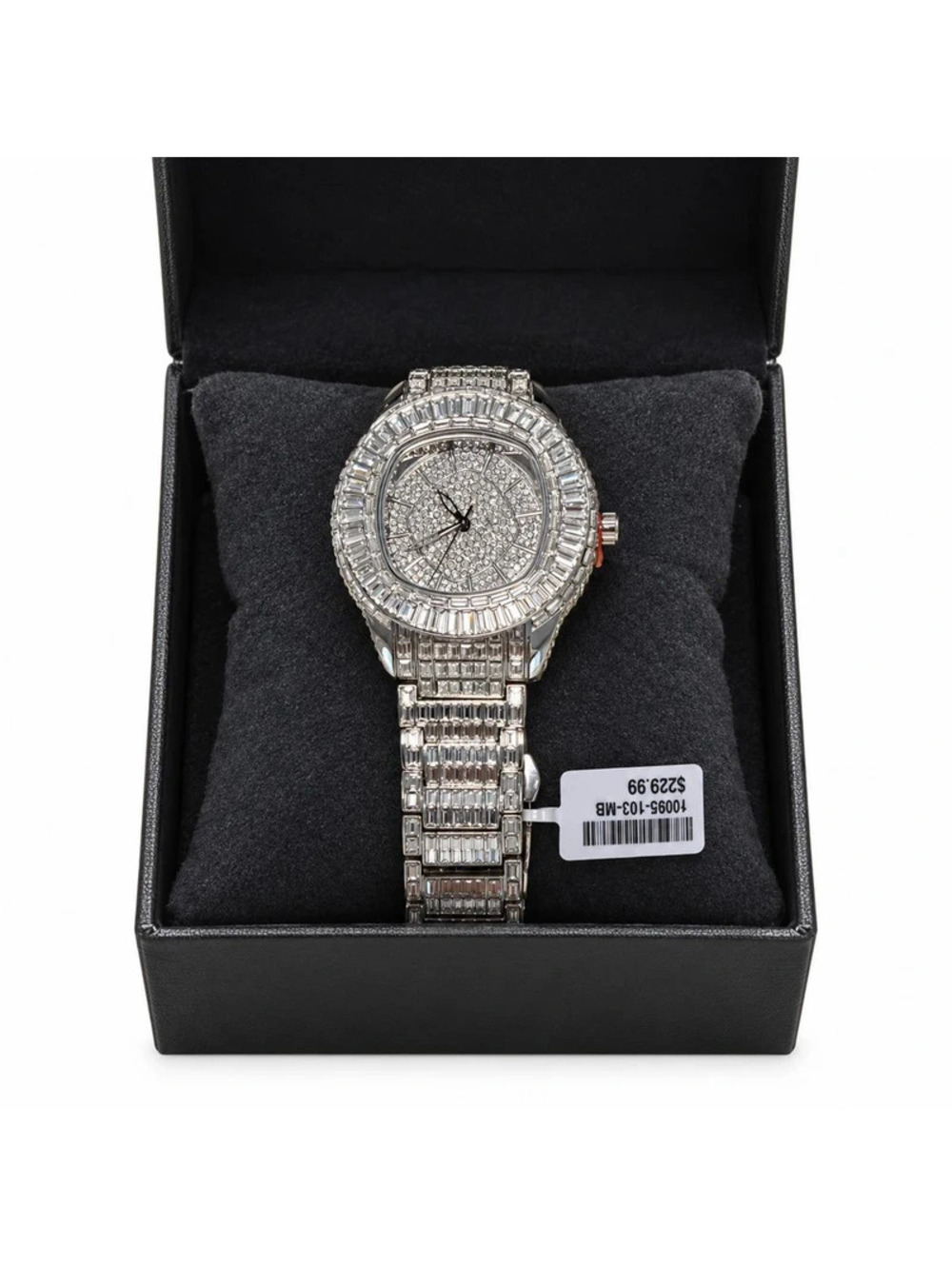 #829 Silver Tone Baguette Crystal Watch 45mm NWT Box